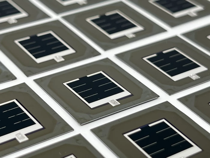 A sample of new record-breaking silicon/perovskite tandem solar cells, developed by KAUST