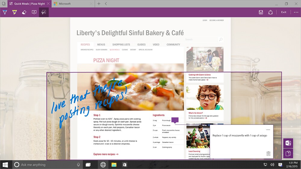 Annotating web pages in Project Spartan (Credit: Microsoft)