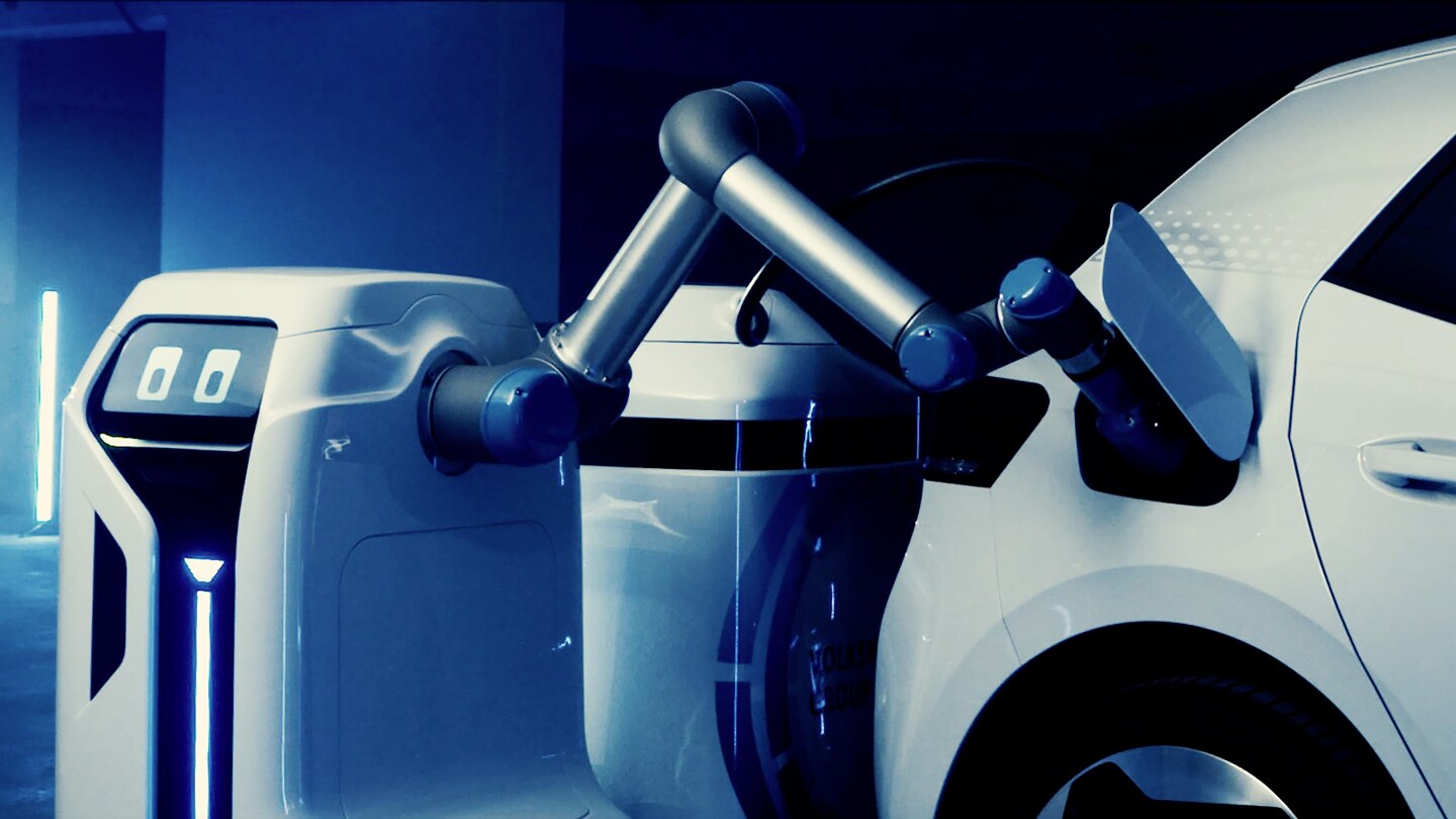 The mobile charging robot prototype's arm is extremely flexible
