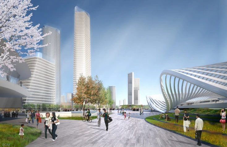 Pedestrian routes are central to SOM's vision of a walking city