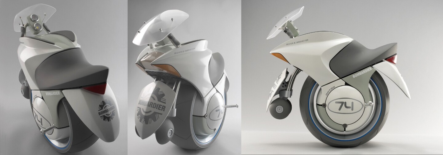Bombardier's 2004 Embrio concept was a futuristic self-balancing fuel-cell monowheel motorcycle and used technologies the company thought would be commercially viable by 2025. The Embrio was our first story to achieve more than a million page views. Bombardier has subsequently been renamed to become BRP.