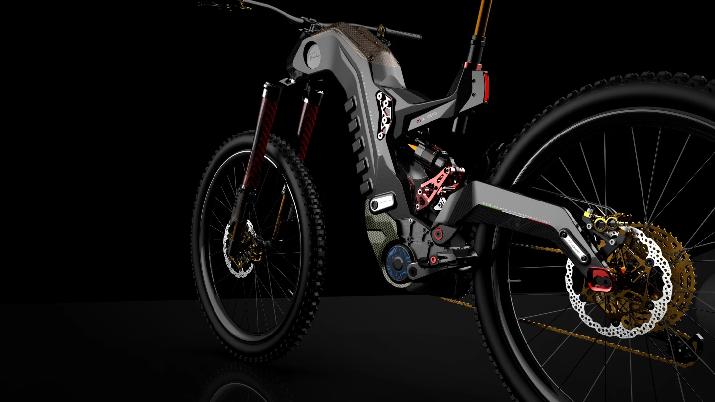 The rear suspension system comprises a rocker arm, connecting rod and shock absorber for the promise of "great responsiveness"