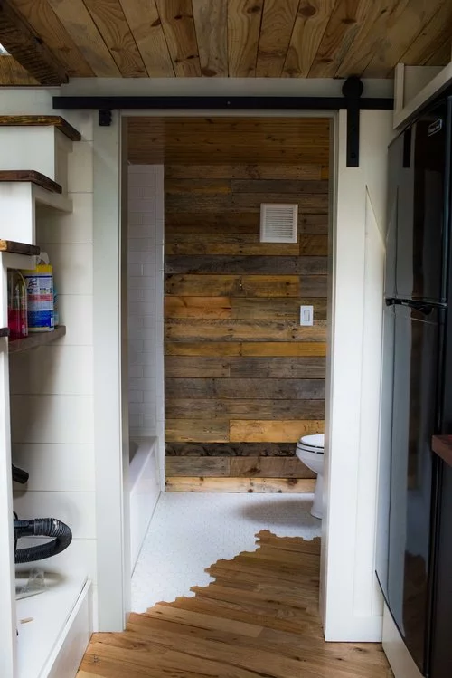 View toward the bathroom of the Legacy tiny house