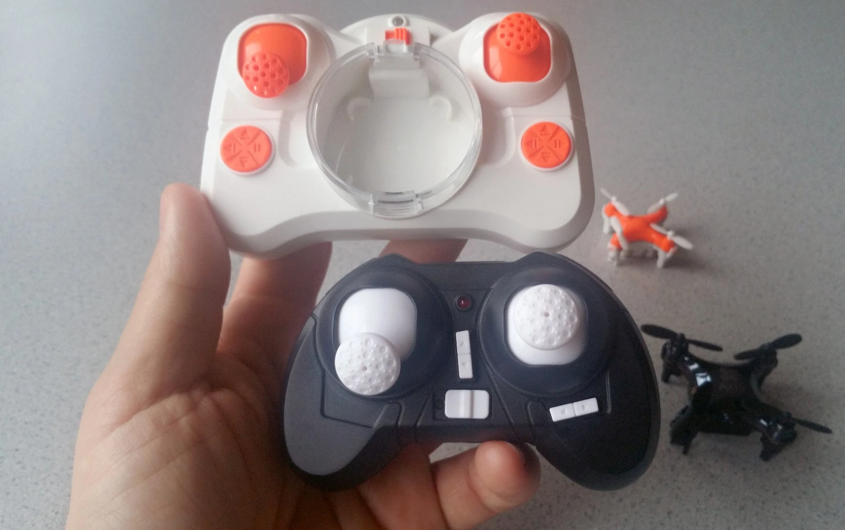 The transmitter for the Axis Drones Vidius (below) can feel downright cramped for medium-sized hands