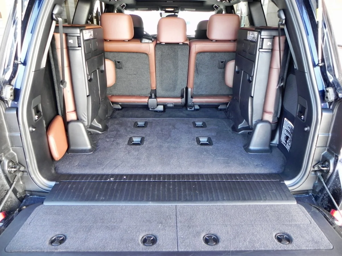 With the third row stowed, the Land Cruiser has 43 cubic feet (1,218 liters) of cargo
