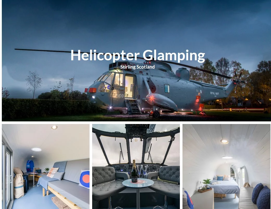 The unique accommodation features a double bed, a single bed in the tail, a living area with seating that can be converted into additional bedding suitable for two children, a kitchen, bathroom and private cockpit lounge