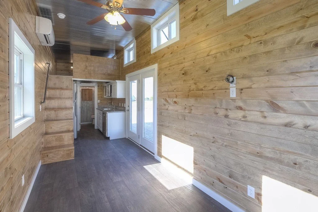 The interior is finished in pine tongue and groove walls