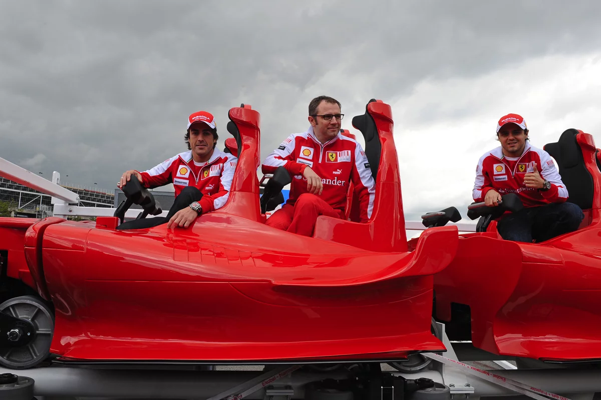 The Formula Rossi roller coaster cars