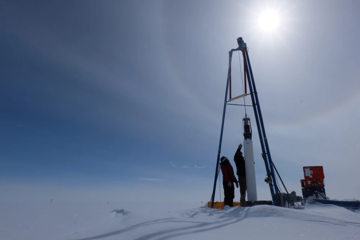 An ice core being removed to study historic methane emissions