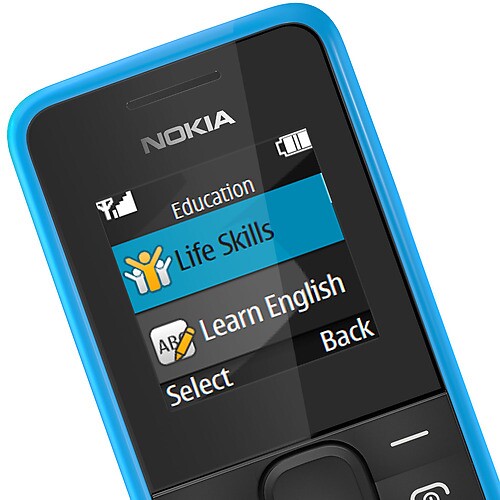 For users in India, China, Indonesia, and Nigeria, the phone will also come with the Nokia Life suite of programs, which provide information and lessons via SMS on a variety of topics – like how to speak English
