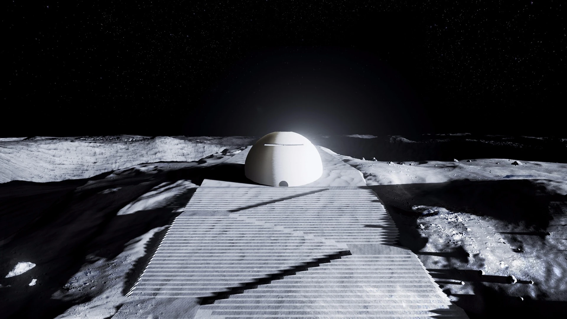 Artist's impression of the terraced steps leading up to the lunar temple