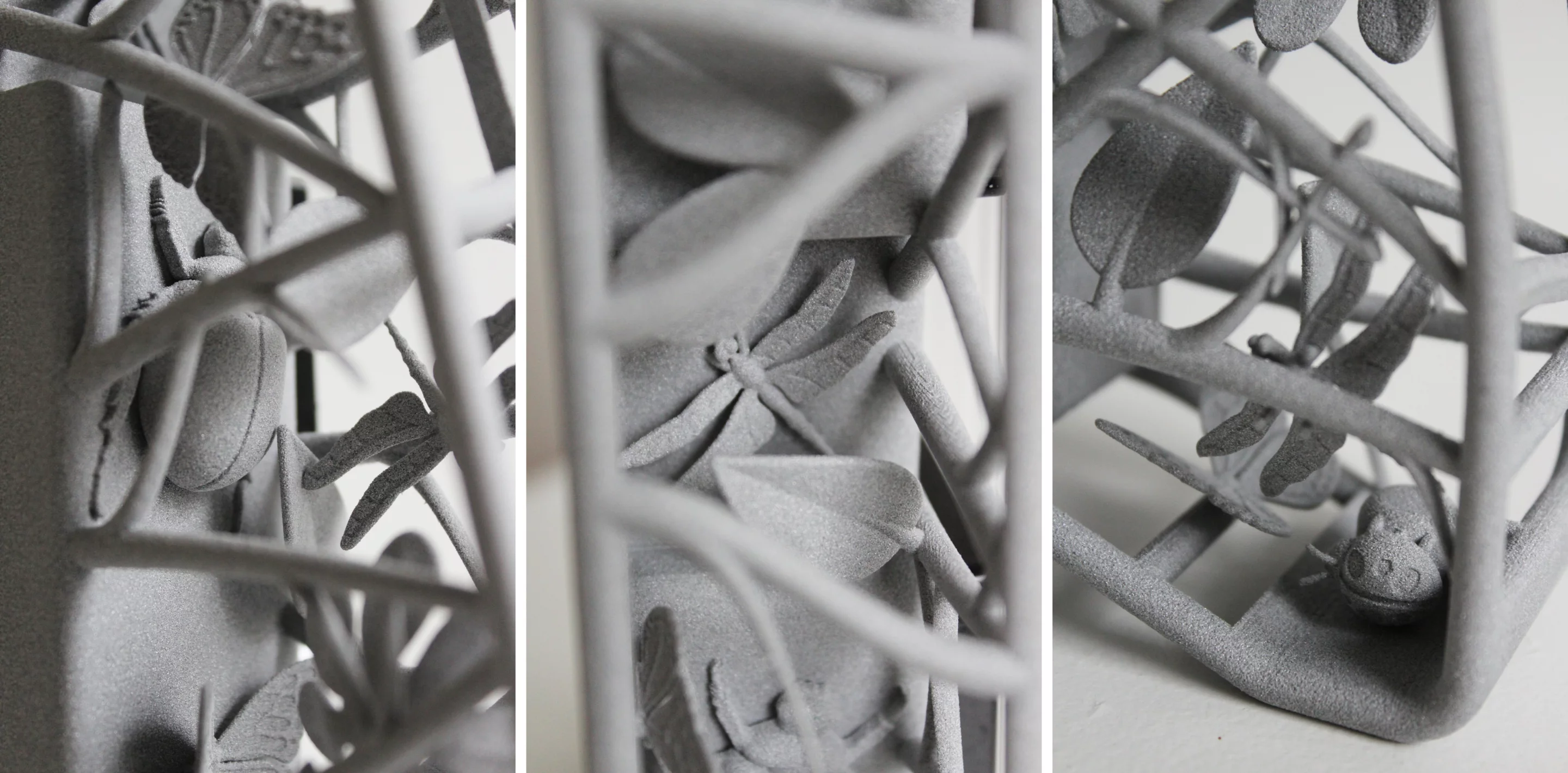 Looking like a petrified forest, close up of the intricate detail of the Alumide Scarab guitar body