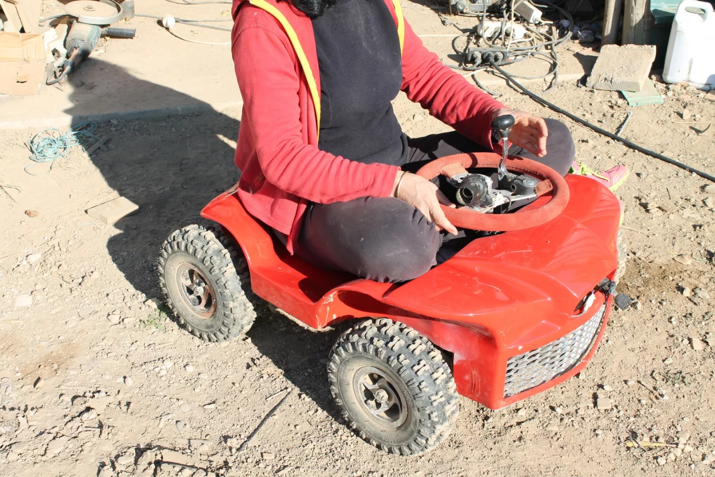 Is the driver meditating? Nope, that's the driving position