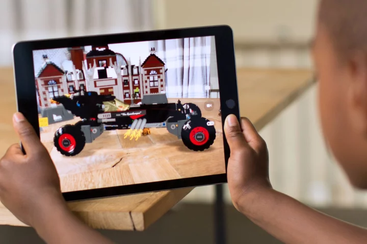 An Apple ARKit demo, viewing Lego Batman through the lens of an iPad Pro