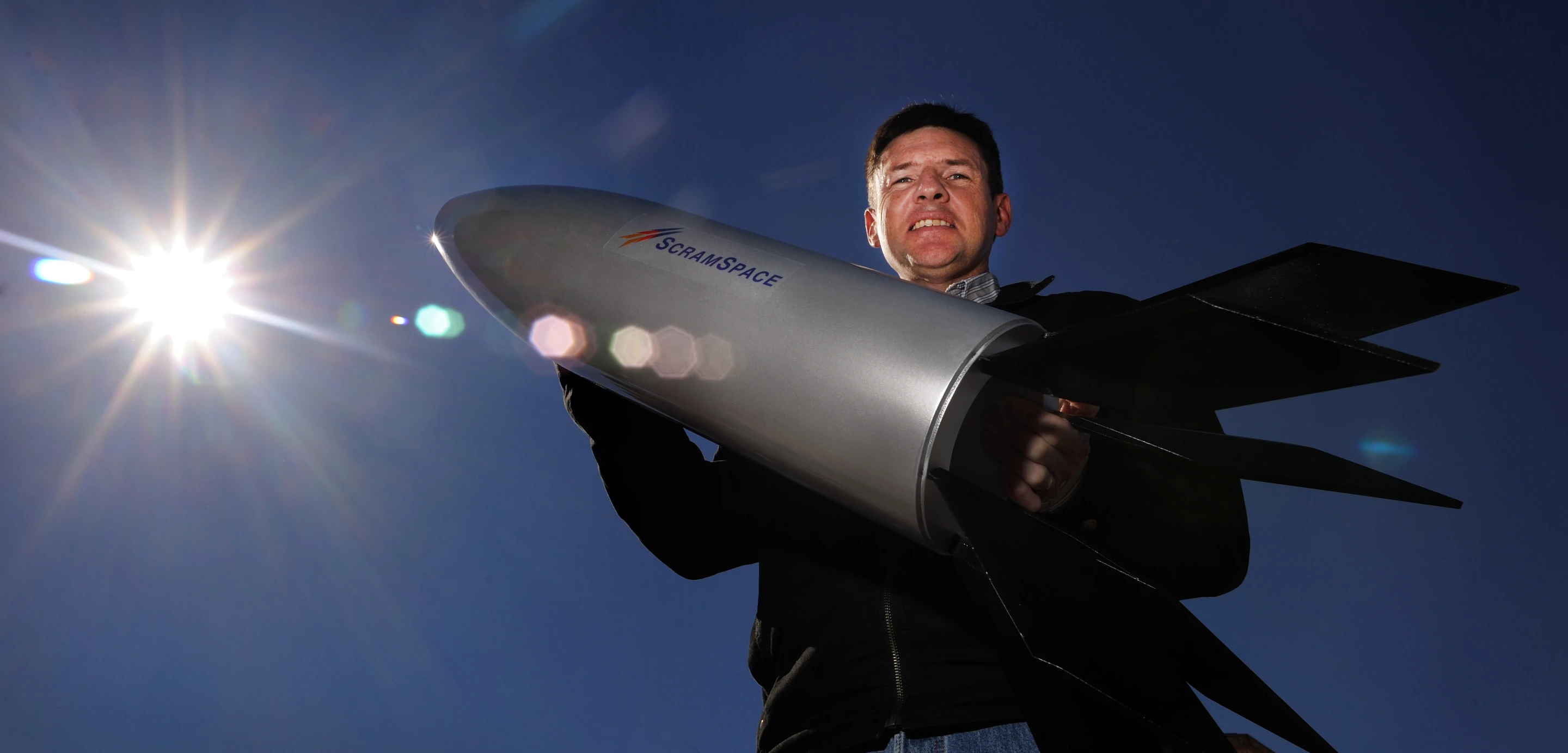 Professor Russell Boyce and a scale model of Scramspace