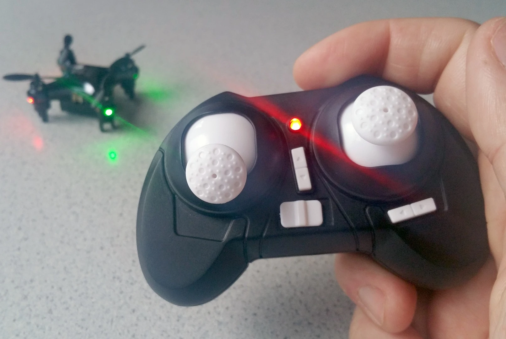 Although the Axis Drones Vidius comes with a transmitter, users can fly the quadcopter by using a smartphone with the Axis Drones mobile app