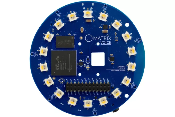 The Matrix Voice development board is 3.14 inches in diameter and is available now