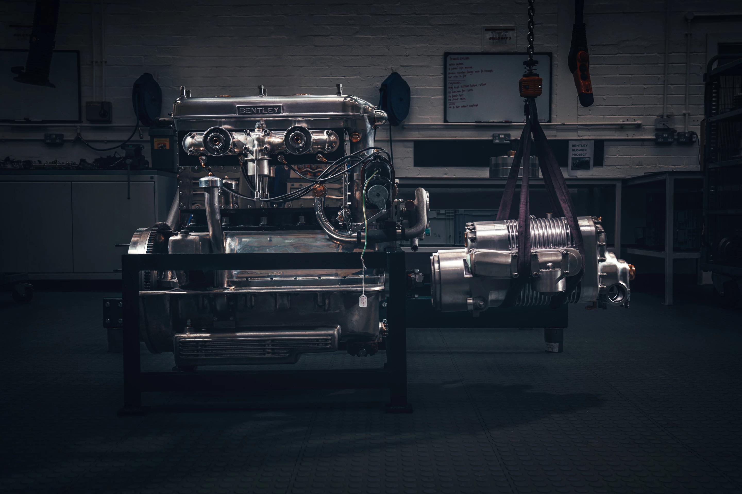 "4½-litre engine, originally designed by W.O Bentley himself and now recreated by Bentley Mulliner with the expert support of specialists including NDR Ltd. Featuring many innovations of which a sports car engine of the 1970s would be proud – aluminium pistons, an overhead camshaft, four valves per cylinder and twin spark ignition – the renowned 4½-litre engine will meet a newly machined, exact recreation of an Amherst Villiers roots-type supercharger. Mulliner’s experts will then be tuning the engine on a specially-prepared testbed at the Bentley factory in Crewe, where together the engine and supercharger should generate around 240 bhp."