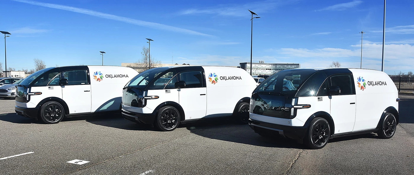 Canoo delivered its first three made-in-Oklahoma electric delivery vehicles to the State of Oklahoma at the end of 2023