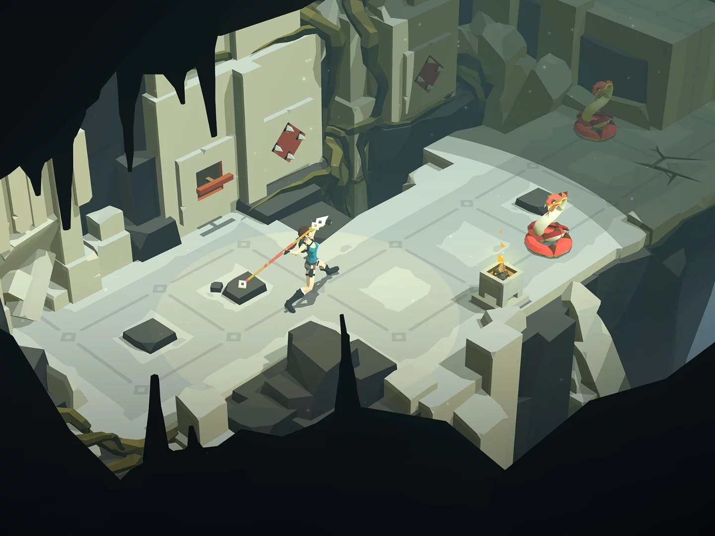 Lara Croft Go takes a turn-based puzzle approach