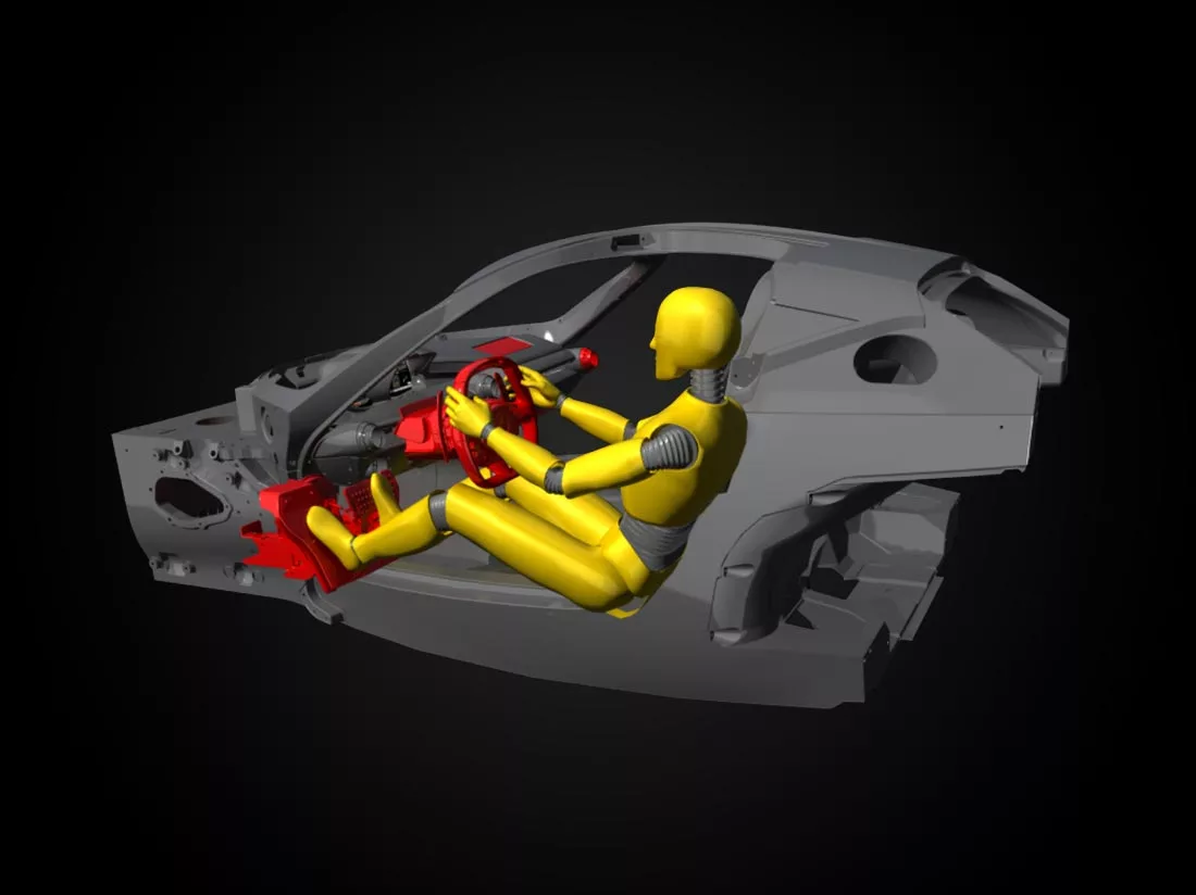 The seat is fixed but the steering wheel and pedals move