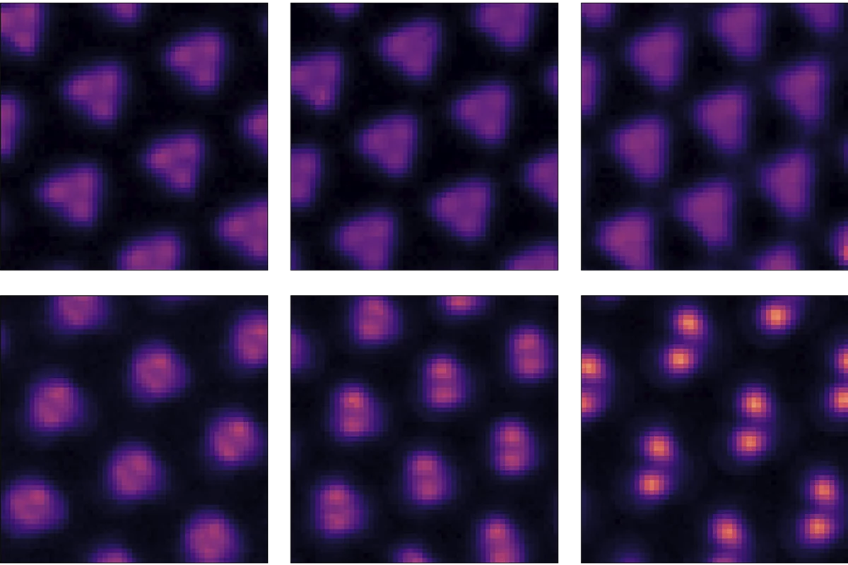 Scanning tunneling microscope images of electrons forming a Wigner molecule by the bottom right shot