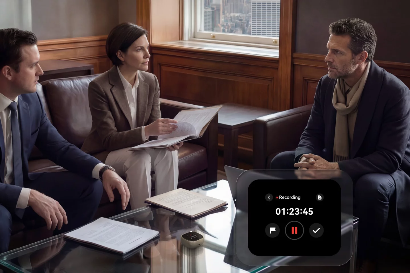 The Soundcore Liberty 5 Pro Max's case takes care of recording meetings – and its AMOLED screen lets you know when it's activated