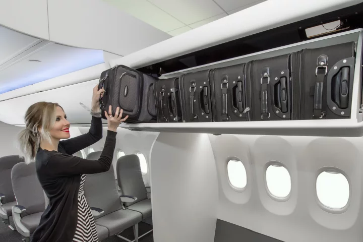 Boeing's Space Bins will stow six bags, two more than the current pivot bins installed on Next-Generation 737s (Photo: Boeing)