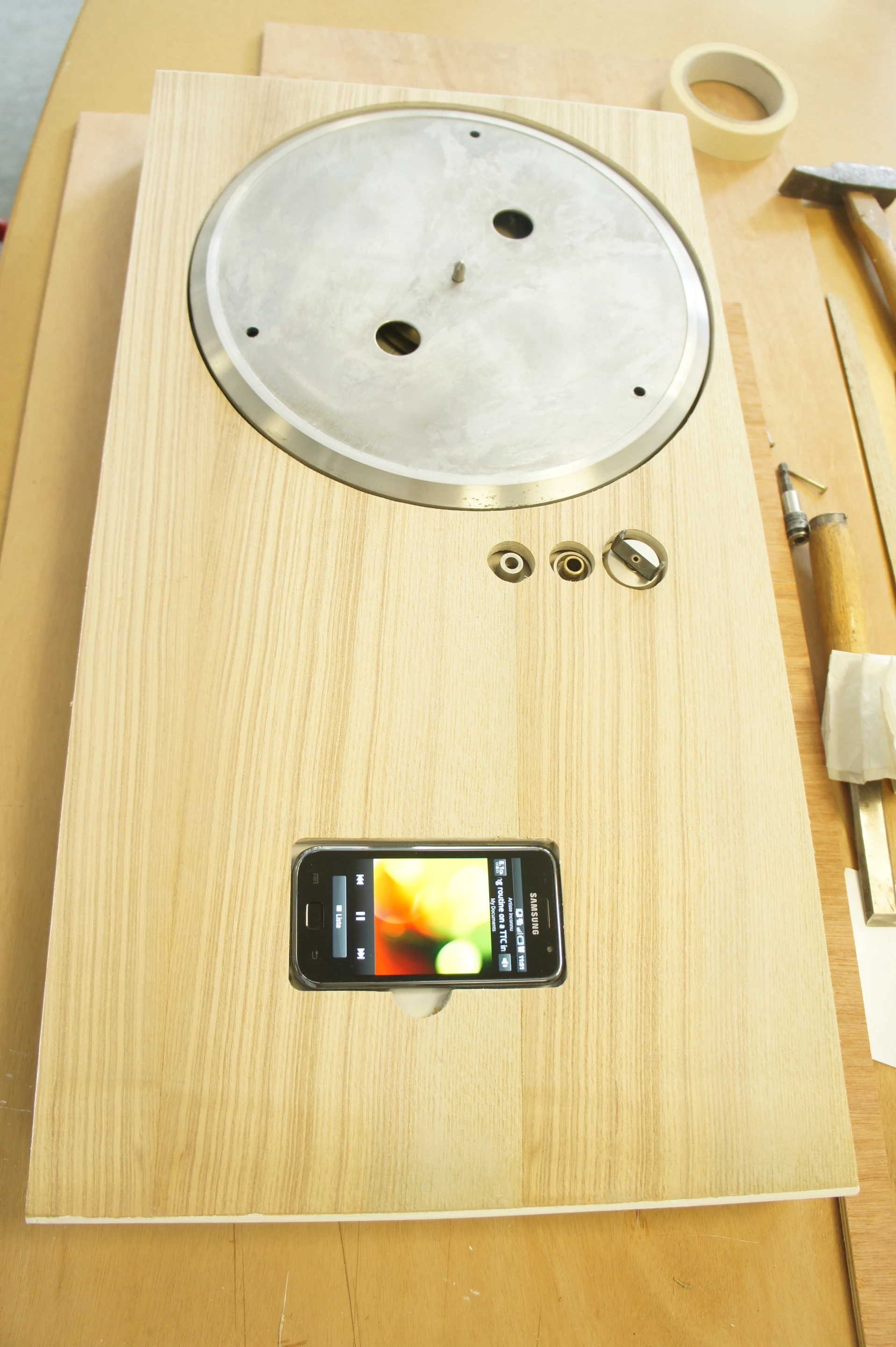 The Turntable iPhone Dock prototype being built