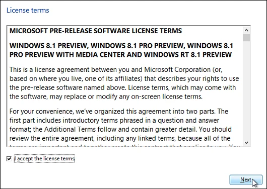 You'll need to agree to the pre-release software license terms