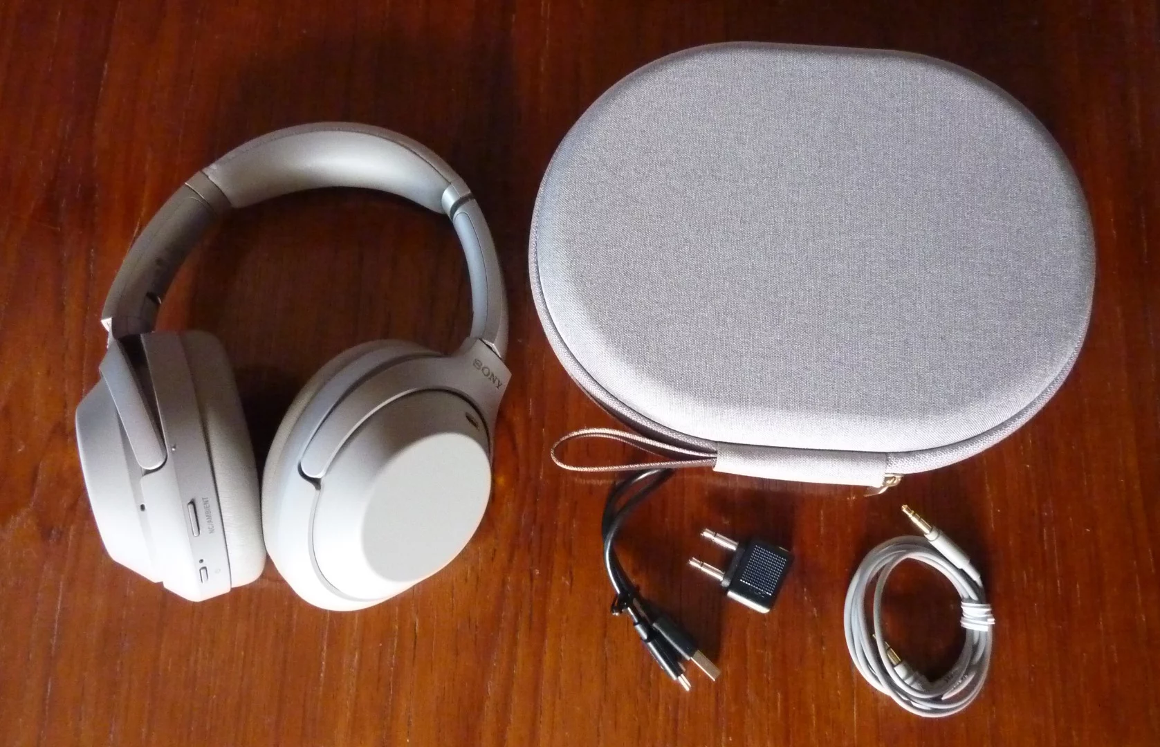 The Sony WH-1000MX3 headphones come with a 3.5 mm cable, airplane adapter and charging cable