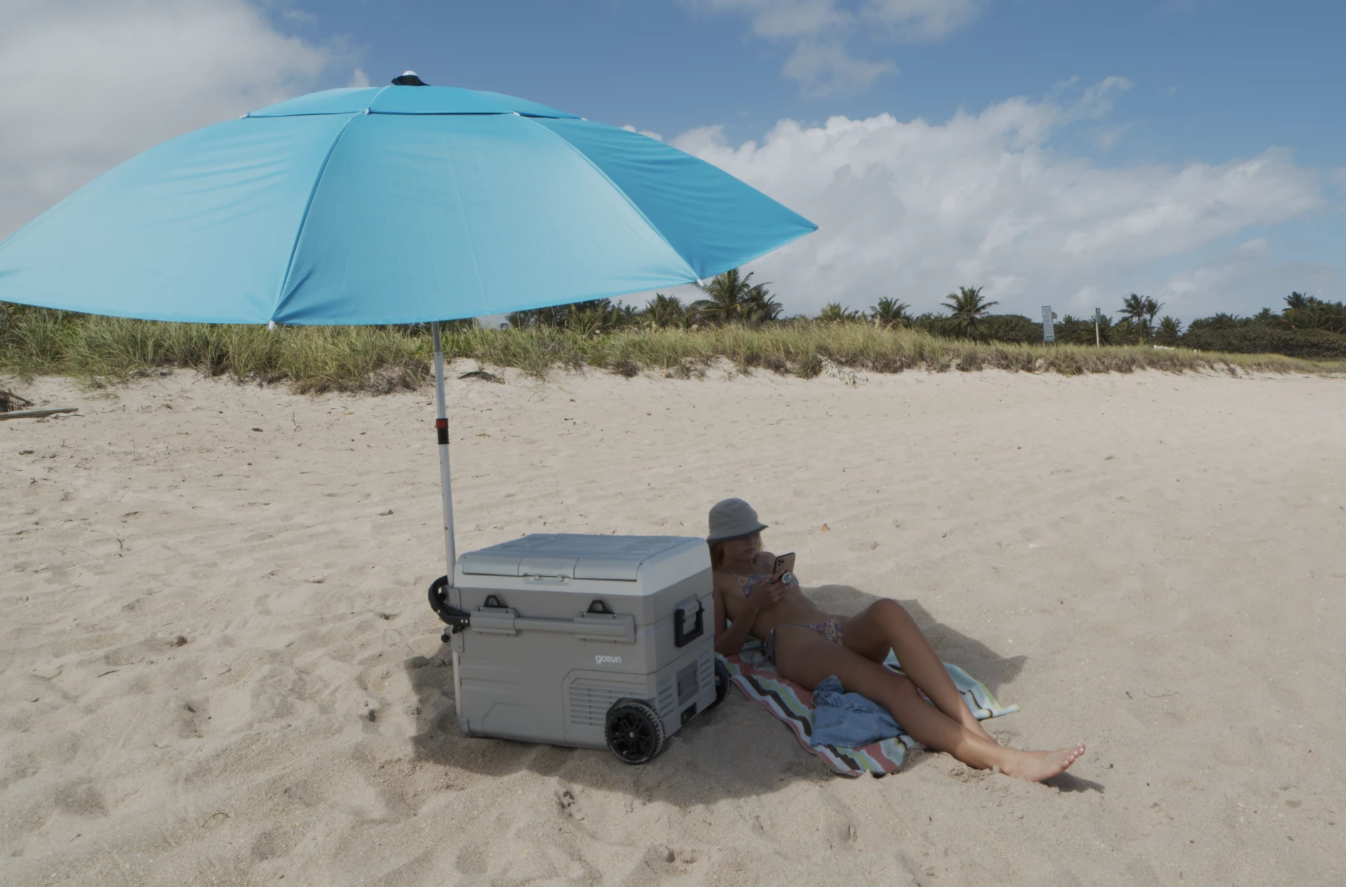 For days when you don't need solar power, the optional umbrella fits into the Chillest mount and keeps the sun at bay
