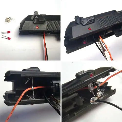 Wiring is threaded through the pistol's barrel and connected to the heating element socket