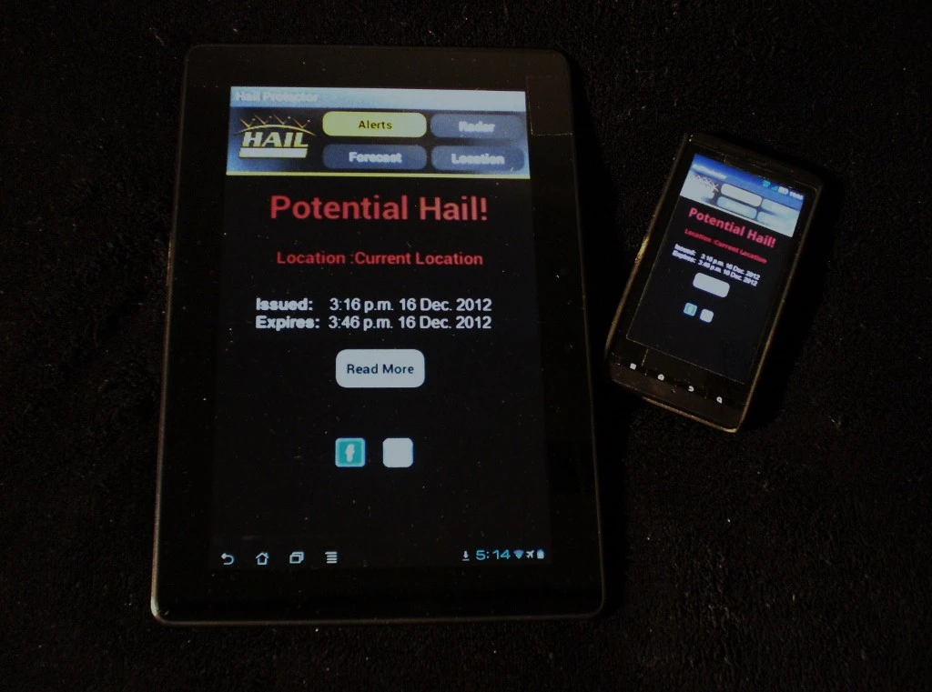The system sends an email notification to users advising of imminent hail storm
