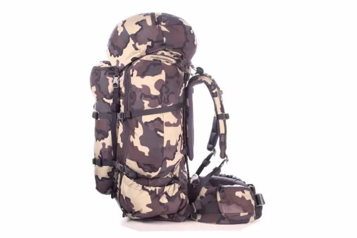 The Kuiu backpack system features a base frame that can be fitted with different-sized packs