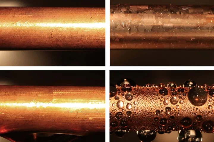 Coating condenser tubes in graphene (right) significantly improves efficiency over existing methods (left)