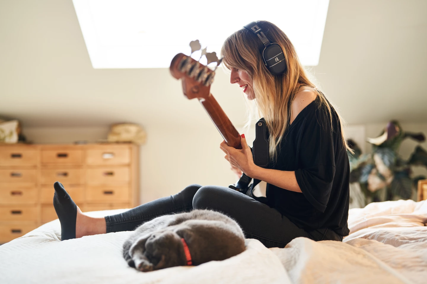 Bass guitar practice without disturbing the family cat