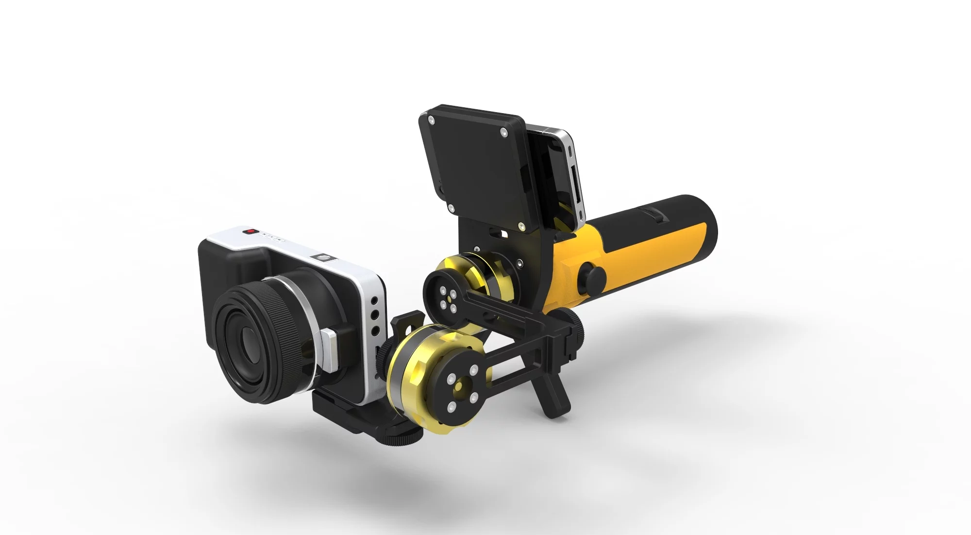 Mockup of the Gyromatic Go2X Gimbal Stabilizer for the Blackmagic Pocket Cam