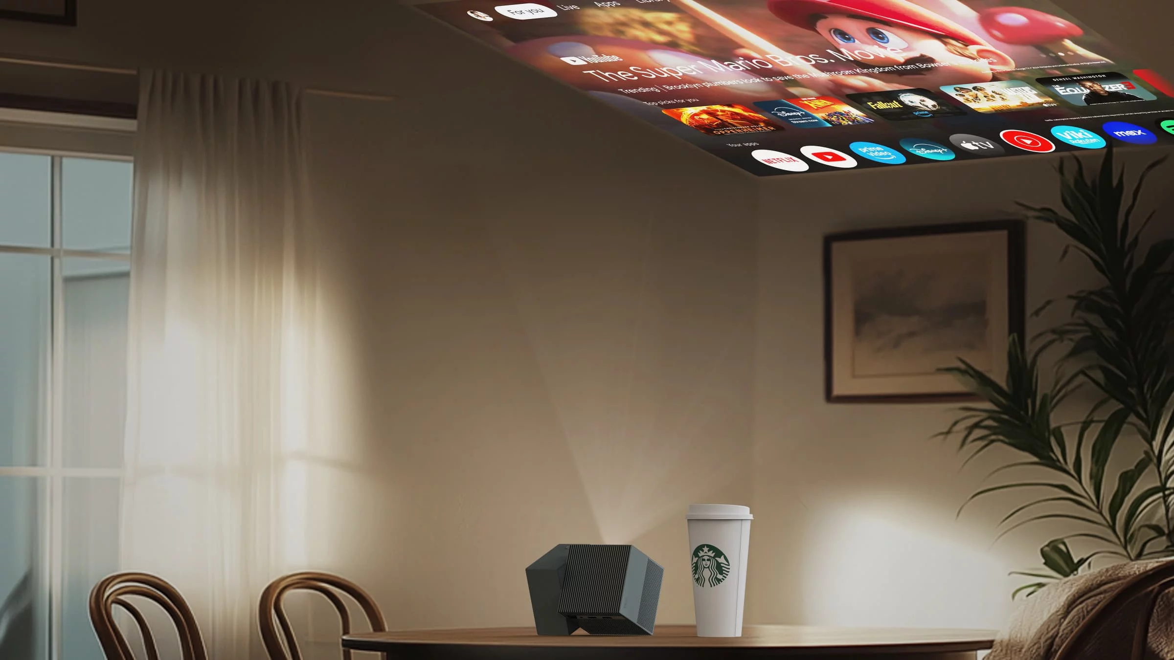 The PlayCube comes with Google TV built-in, for access to popular streaming apps over a home network or via a mobile hotspot