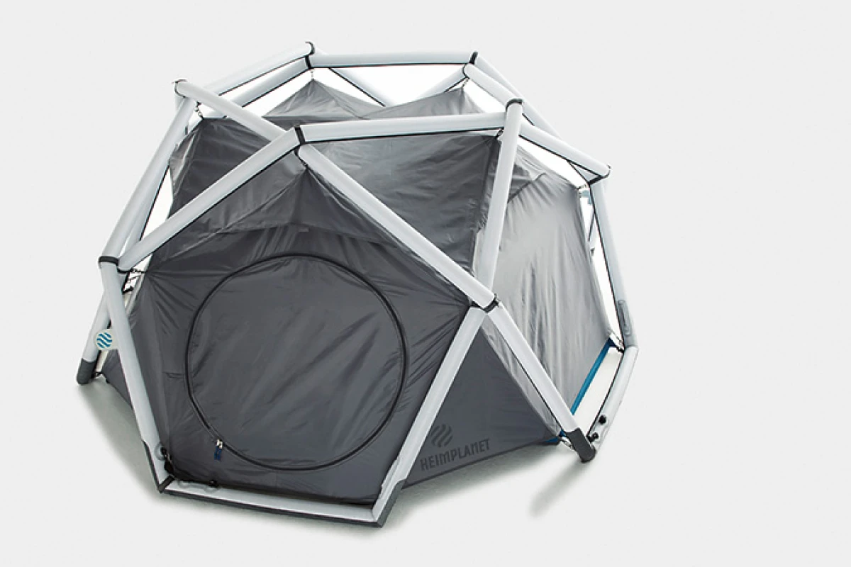 The inflatable geodesic "Cave" tent from Heimplanet