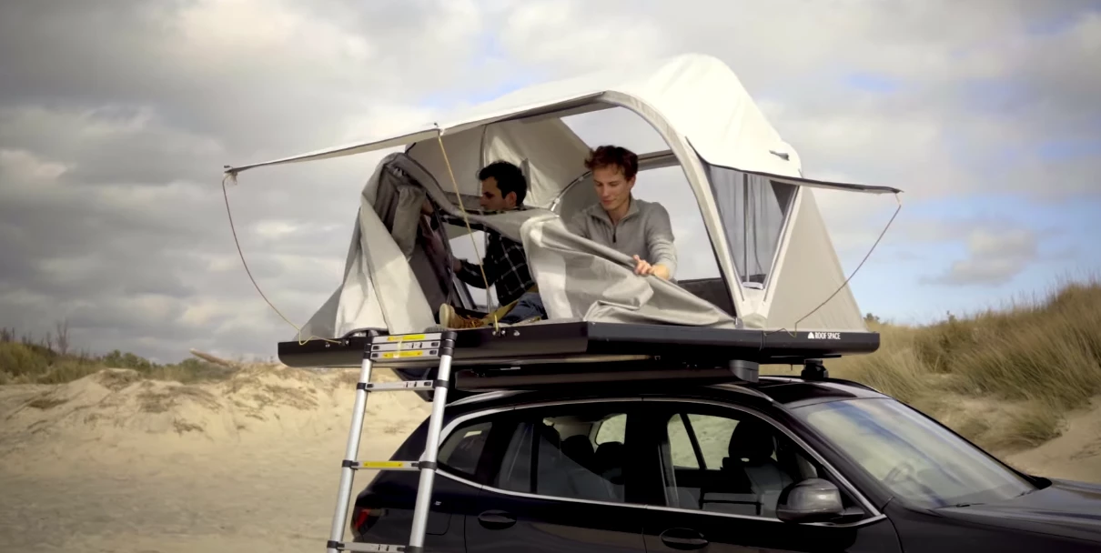 With a quick unzipping of the front fabric, the Roof Space One goes from fully enclosed tent to breezy cabana