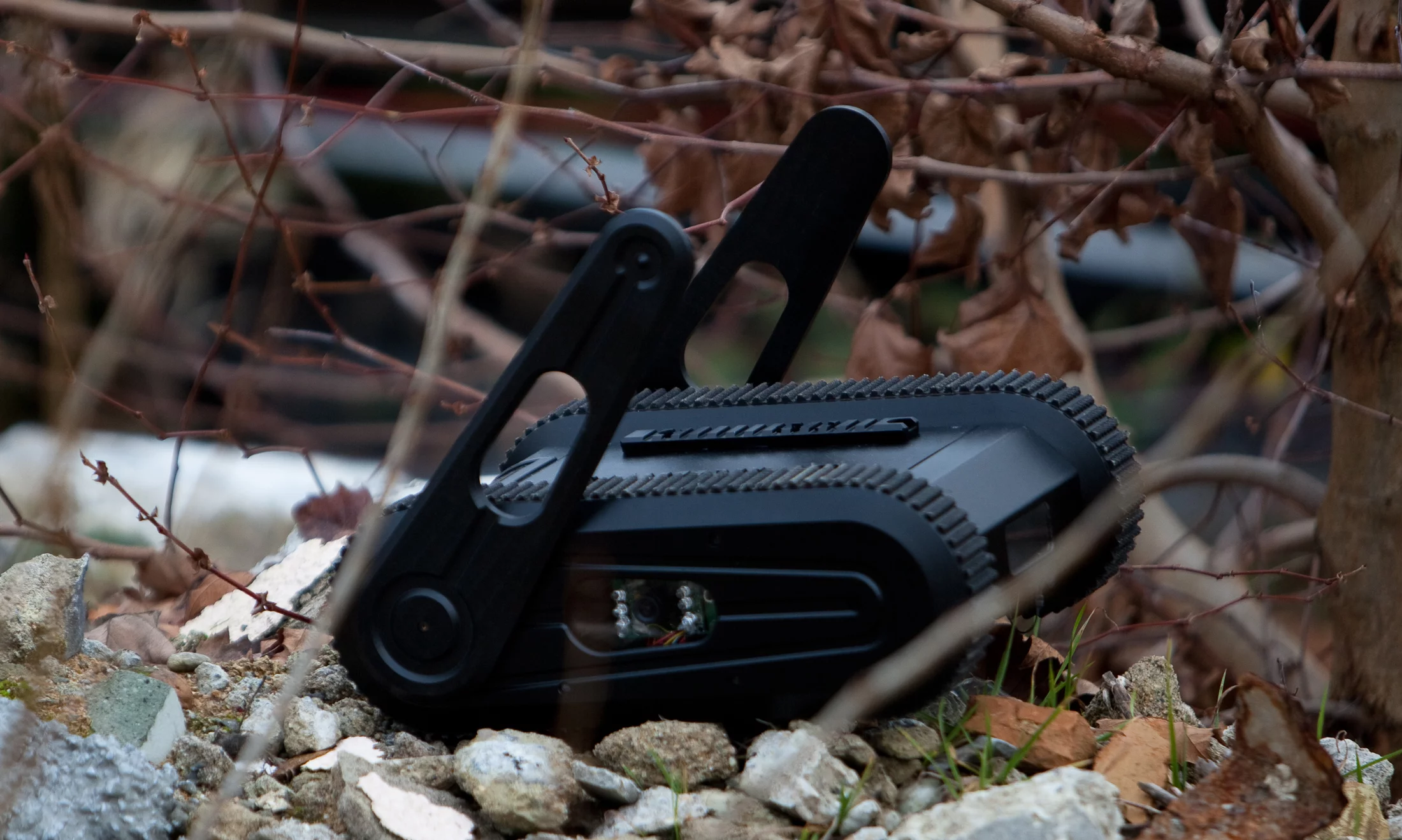 The SCORP Micro Unmanned Ground Vehicle (MUGV) is designed to handle rough terrain