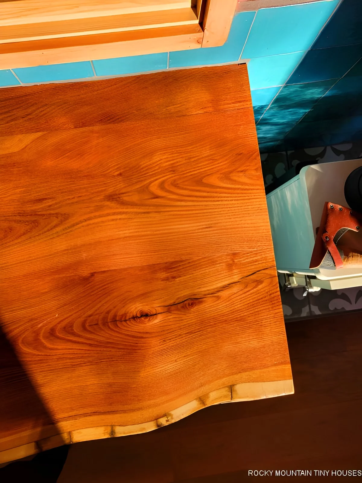 The Beatle's countertops are made from live edge honey locust wood