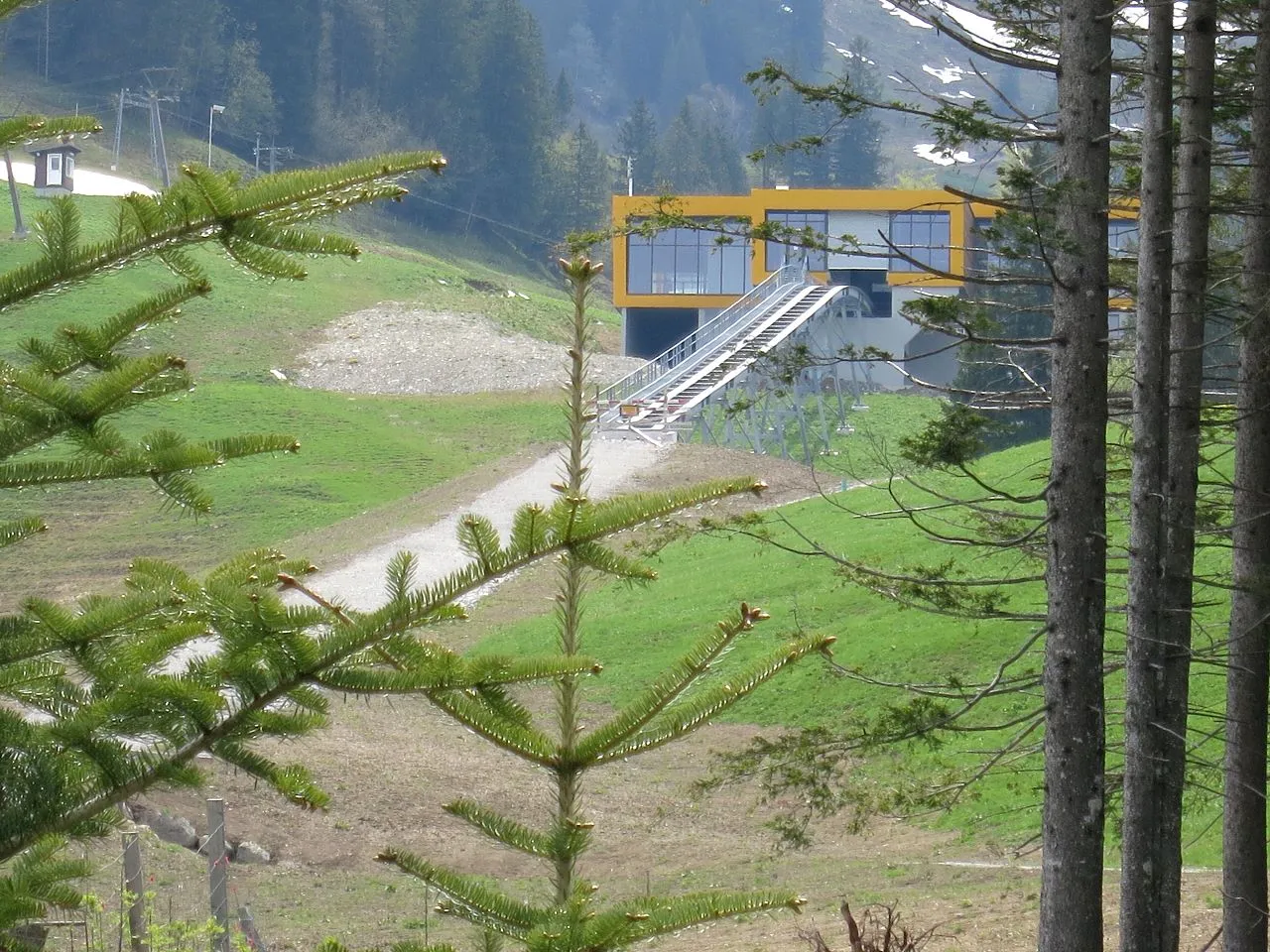 The Stoosbahn funicular railway connects the Swiss mountain village of Stoos to the valley below