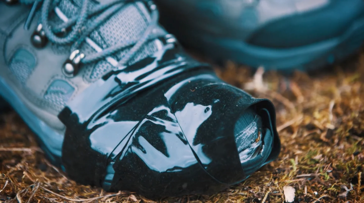 Taped up boot ready to hike back to the trailhead (though probably not that comfortably)