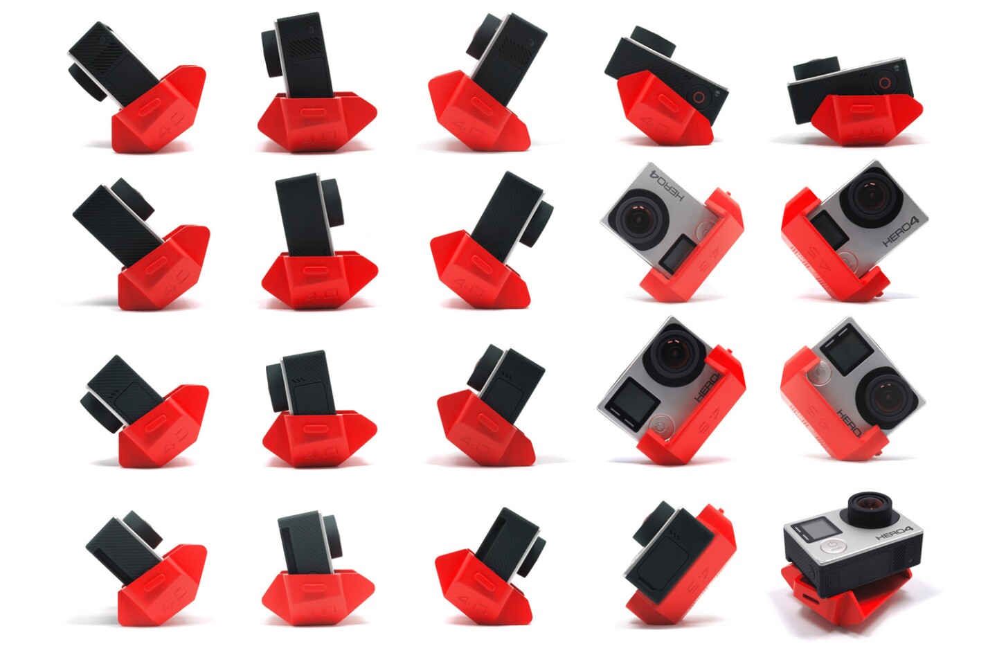 The Slopes GoPro stand can be angled to allow shooting from 20 positions