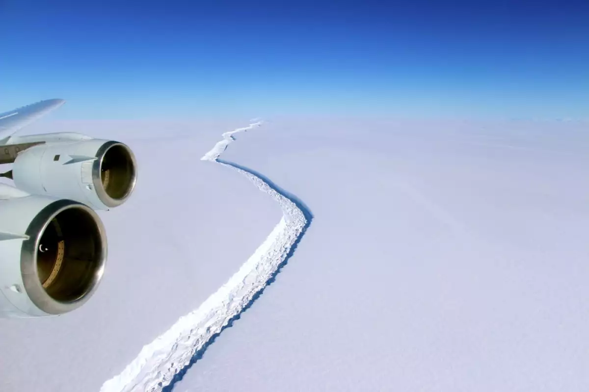 An aerial view of the crack in the Larsen C ice shelf, which is due to soon break off into one of the largest icebergs ever recorded