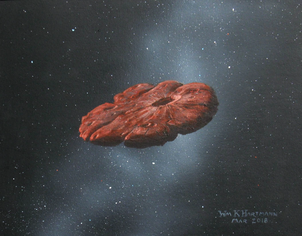 An illustration of 'Oumuamua's pancake-like shape