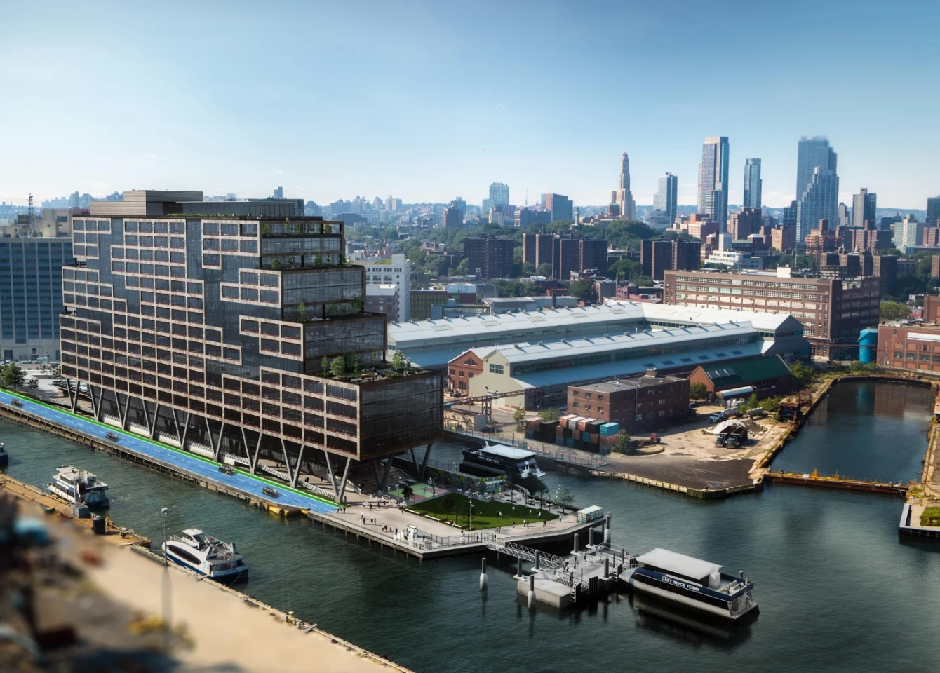 The Optimus Ride self-driving shuttles will loop around the Brooklyn development's private roads, connecting New York City ferry passengers to Flushing Avenue over the Yard's boundary