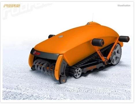 Roofus can be fitted with attachments to sweep, clean, or mow.